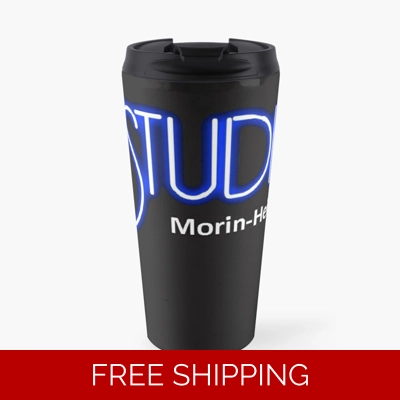 Travel Mug A Black Original White & Blue Logo MH